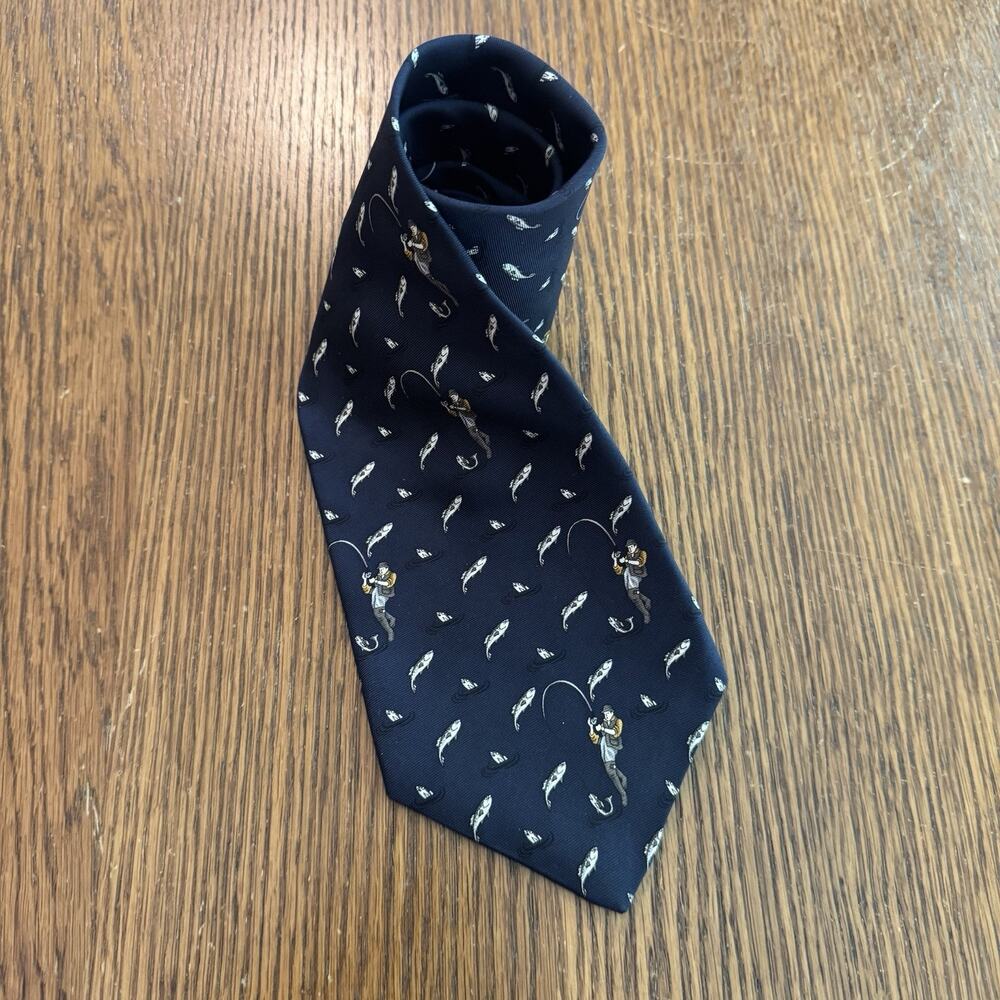 VTG Pursuits Silk Tie Fishing Fisherman Fish Angler Navy Fathers Day Made in USA